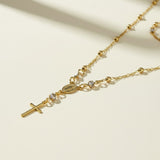 Ethereal Beauty: 18k Gold Overlay Delicate Rosary Necklace