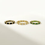 baguette eternity ring, gold eternity band, emerald baguette ring, black baguette eternity band, clear crystal eternity ring, statement stacking ring, gold band with stones, baguette cut ring