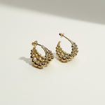 gold beaded hoop earrings, cluster hoop earrings, textured gold hoops, statement beaded earrings, tiered gold hoop earrings, chunky gold hoop earrings, sculptural gold earrings, beaded statement hoops