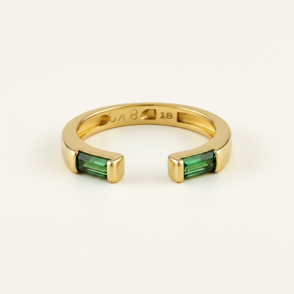 open baguette ring, gold ring with stones, adjustable open ring, black baguette ring, emerald baguette ring, clear crystal open ring, stacking gold ring, statement baguette jewelry