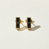 gold baguette bar earrings, geometric stud earrings, black baguette stud earrings, emerald bar stud earrings, clear crystal bar earrings, minimalist gold stud earrings, gold bar earrings colorways, small statement studs