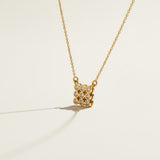 pave cluster pendant necklace, crystal pendant necklace detail, bezel set pendant, 18K gold overlay necklace, dainty crystal necklace, minimalist pendant necklace, sparkly pendant flat lay, cable chain necklace