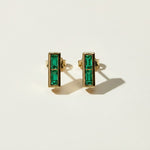 gold baguette bar earrings, geometric stud earrings, black baguette stud earrings, emerald bar stud earrings, clear crystal bar earrings, minimalist gold stud earrings, gold bar earrings colorways, small statement studs