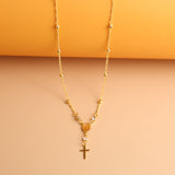 Ethereal Beauty: 18k Gold Overlay Delicate Rosary Necklace