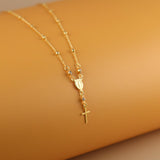 Ethereal Beauty: 18k Gold Overlay Delicate Rosary Necklace