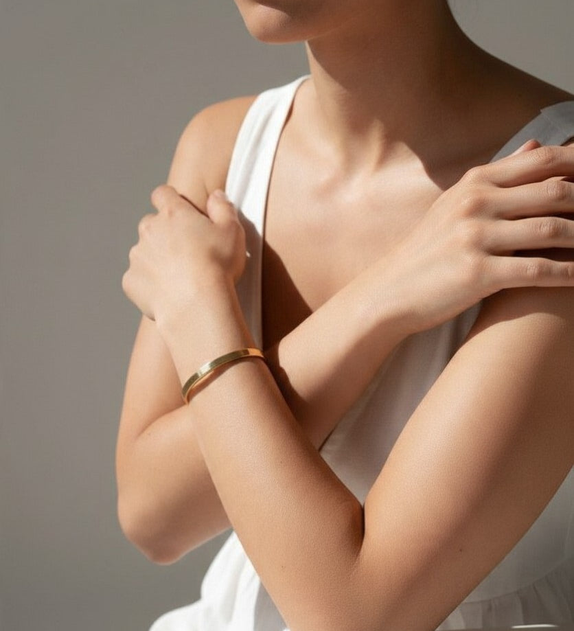gold cuff bracelet, slim open cuff bracelet, flat gold bangle, minimalist gold bracelet, polished gold cuff, adjustable cuff bracelet, everyday gold bracelet, dainty wrist jewelry, stackable bracelet, modern gold jewelry, women’s gold cuff, simple gold bracelet