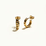 gold pyramid hoop earrings, textured huggie hoops, geometric stud hoops, edgy gold hoop earrings, pyramid stud earrings, small gold hoops, statement huggie earrings, chunky textured hoops