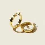 gold flat hoop earrings, wide band hoop earrings, ridged edge hoop earrings, textured gold hoops, scalloped hoop earrings, medium gold hoops, polished gold hoop earrings, hinged hoop earrings, statement hoops, everyday gold hoops, modern hoop earrings, gift for her