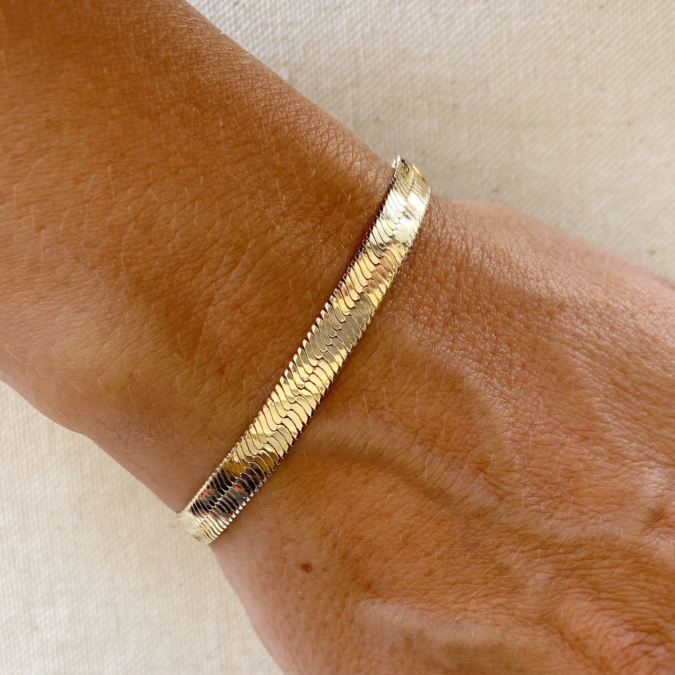 GoldFi 18k Gold Filled 6mm Herringbone Bracelet