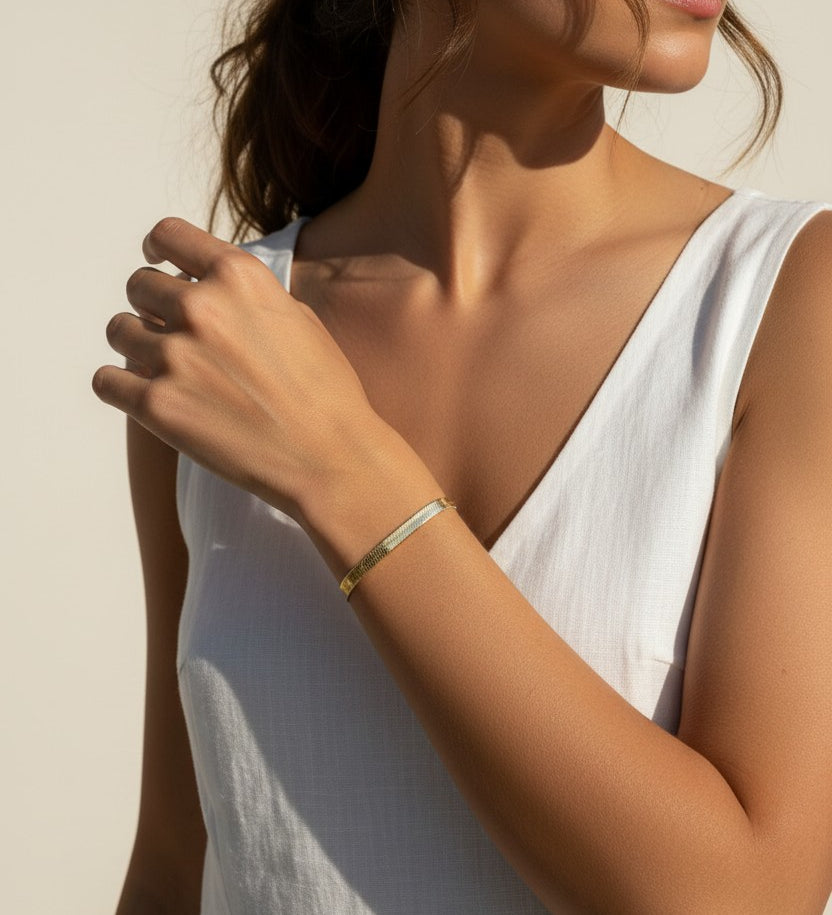 gold cuff bracelet, stacked cuff bracelets, thin gold cuff, open cuff bracelet, 18k gold layered cuffs, minimalist gold bangle, stackable cuff set, everyday gold jewelry, lifestyle jewelry photography
