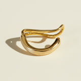 gold ear cuff, wave ear cuff, no piercing ear cuff, sculptural ear cuff, hammered gold ear cuff, organic shape earrings, double band ear cuff, minimalist ear cuff, non-pierced earrings, cartilage cuff, wire ear cuff, ear stack jewelry, artisan gold jewelry, gift for her
