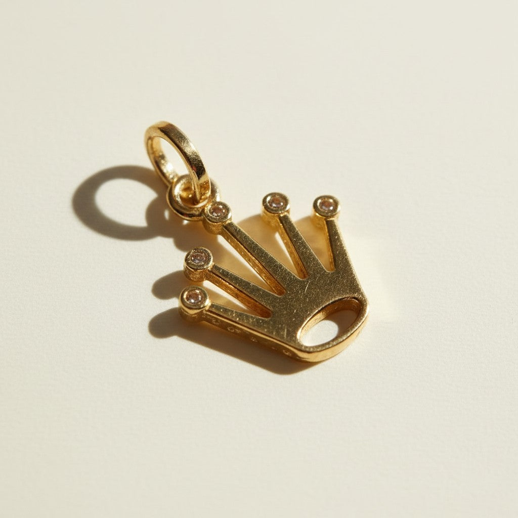 Crown Pendant Charm with 5 CZ Stones, open crown pendant, its five pointed spikes each tipped with a dazzling bezel-set cubic zirconia stone for a regal, radiant sparkle