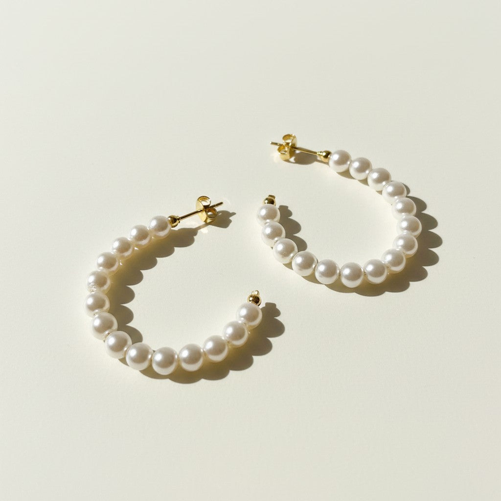pearl hoop earrings gold, beaded pearl hoops, freshwater pearl hoop earrings, classic pearl earrings, white pearl hoops gold, timeless pearl jewelry, wedding pearl earrings