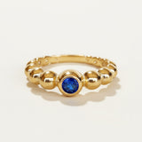 sapphire beaded ring, gold bubble ring, blue sapphire gold ring, beaded band ring, stacking gold ring, statement sapphire ring, textured gold ring, bezel set sapphire ring