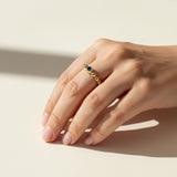 sapphire beaded ring, gold bubble ring, blue sapphire gold ring, beaded band ring, stacking gold ring, statement sapphire ring, textured gold ring, on-model ring photography