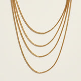 layered box chain necklace, gold chain set flat lay, 18K gold overlay layered necklace, graduated chain necklace, multi-strand gold necklace, dainty layered necklace, waterfall chain necklace, layered necklace set
