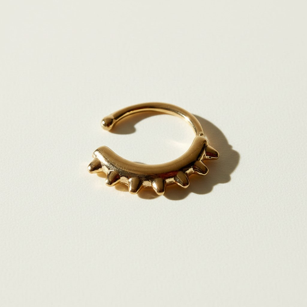 gold spike ear cuff, single row ear cuff, no piercing ear cuff, minimalist ear cuff, textured gold cuff earring, adjustable ear cuff, edgy gold ear cuff, stackable ear cuff