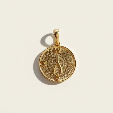 gold wishbone pendant, compass coin necklace charm, medallion pendant gold, symbolic jewelry, vintage coin pendant, textured gold pendant, lucky charm necklace, layering pendant