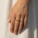 faith ring, word signet ring, engraved gold ring, inspirational jewelry, gold statement ring, personalized word ring, on-model ring photography, meaningful jewelry gift