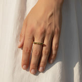 faith ring, word signet ring, engraved gold ring, inspirational jewelry, gold statement ring, personalized word ring, on-model ring photography, meaningful jewelry gift