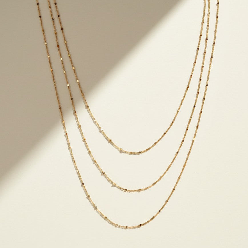 layered station necklace, multicolor bead necklace, gold and enamel chain necklace, cascading layered necklace, dainty station chain, 18k gold layered necklace, colorful bead station necklace, multi strand necklace with clasp