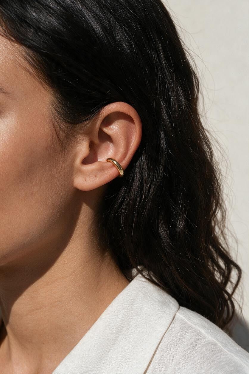 gold ear cuff, minimalist ear cuff, no piercing ear cuff, polished gold ear cuff, simple ear cuff, cartilage ear cuff, non-pierced earrings, dainty ear cuff, ear stack jewelry, everyday ear cuff, slim gold cuff earring, gift for her