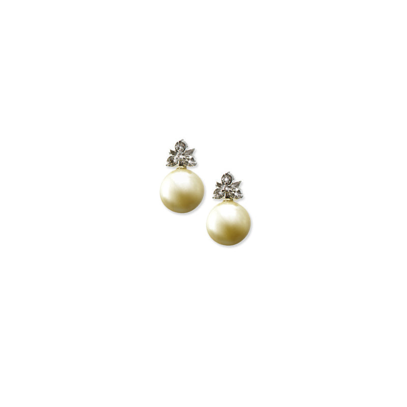 CZ Rhodium Pearl Earrings