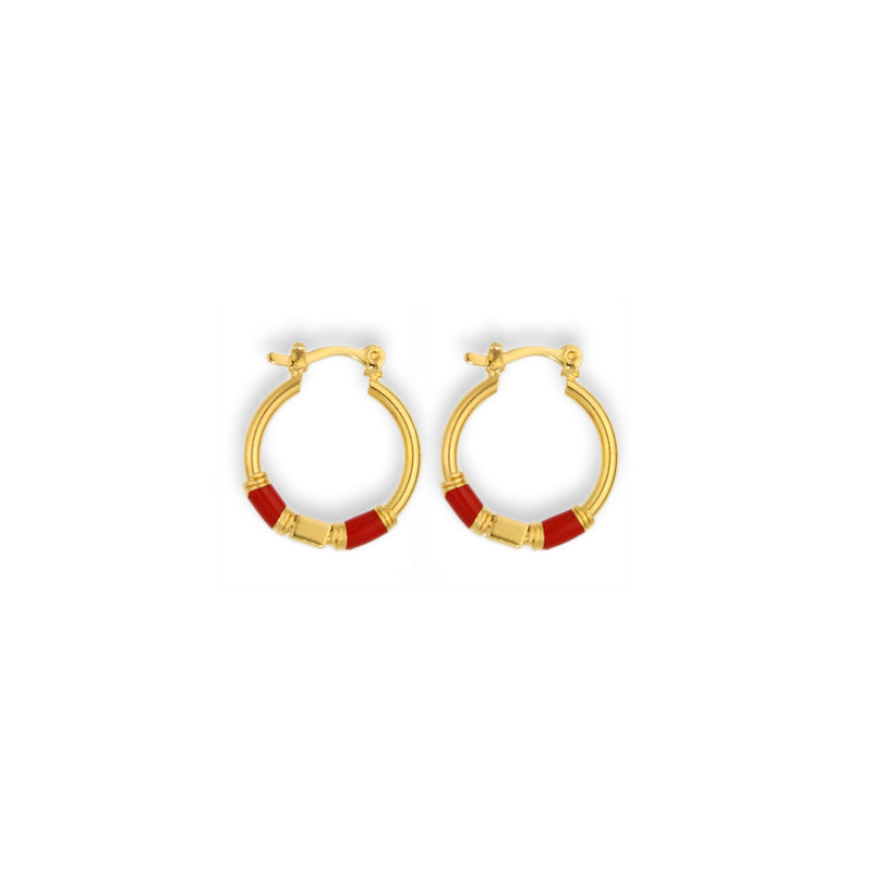 18ktGL Red Resin Hoop Earrings