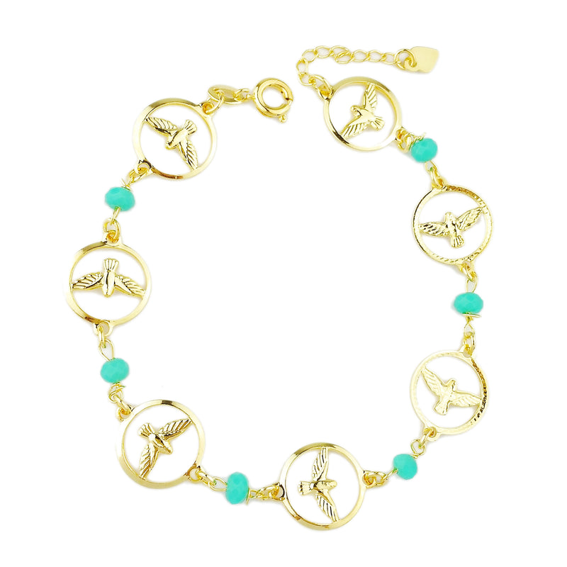 18KGL Dove & Turquoise Beads Bracelet - Donna Italiana ®