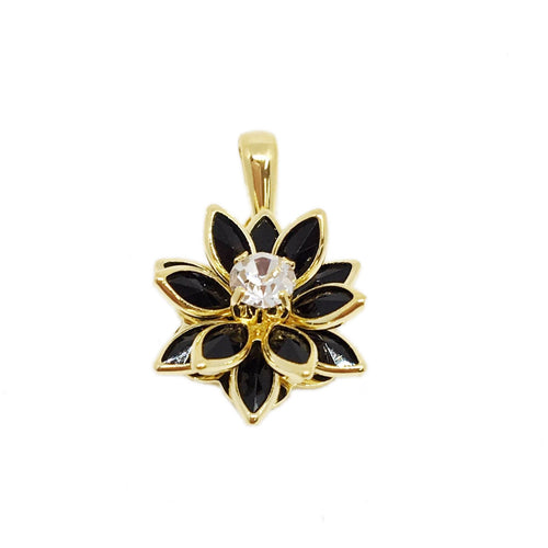 18K GL Black Flower w/ Crystal Pendant - Donna Italiana ®