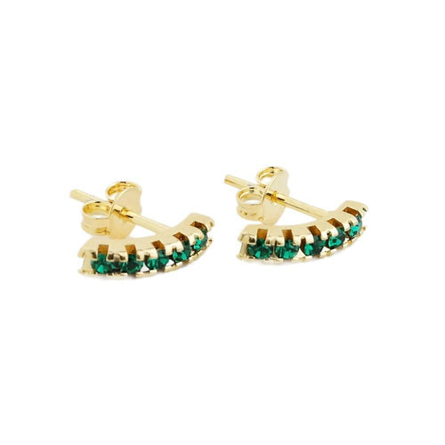 18K GL Curved Bar Earrings Emerald Crystals - Donna Italiana ®