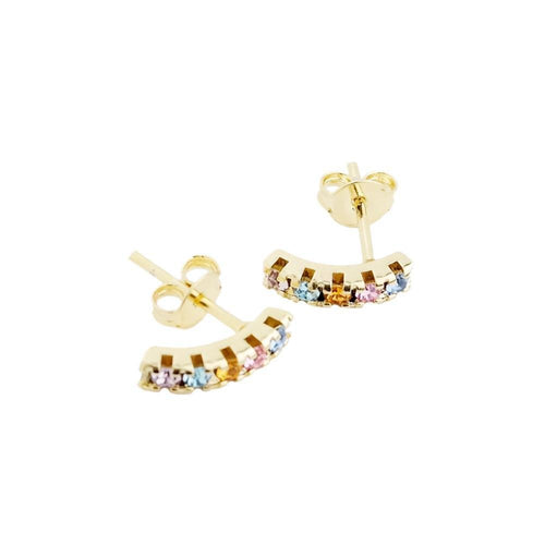18K GL Curved Bar Earrings Light Multicolor Crystals - Donna Italiana ®