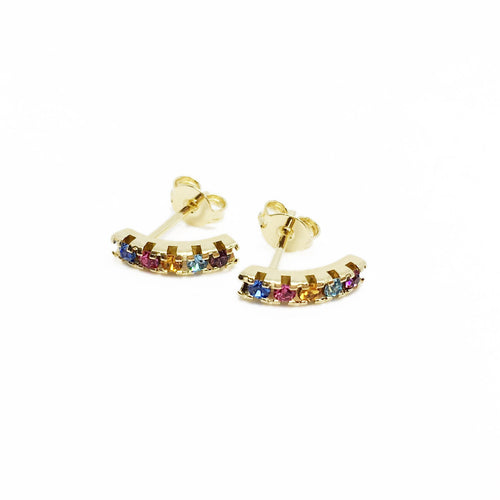 18K GL Curved Bar Earrings Multicolor Crystals - Donna Italiana ®