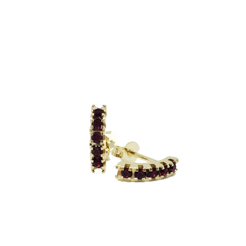 18K GL Curved Bar Earrings Ruby Crystals - Donna Italiana ®