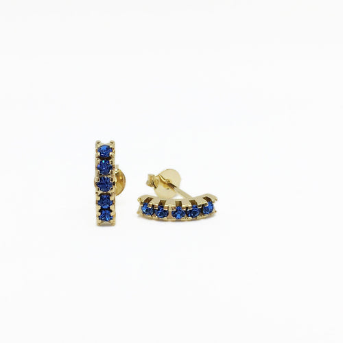 18K GL Curved Bar Earrings Saphire Crystals - Donna Italiana ®