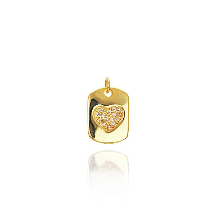 18k GL CZ Heart Tag Pendant - Donna Italiana ®