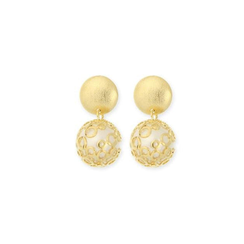 18K GL Pearl in Hollow Ball Earrings - Donna Italiana ®