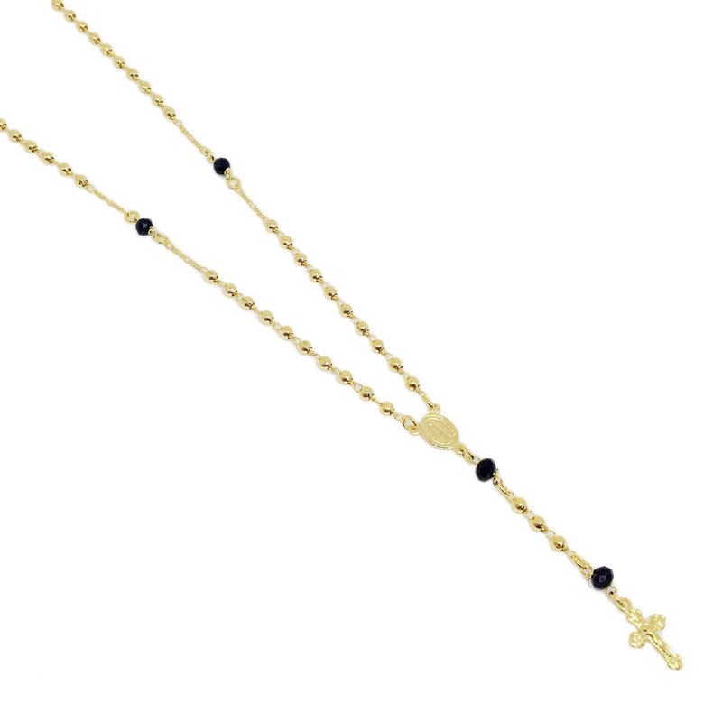 18K GL Rosary Necklace with Black Crystals - Donna Italiana ®