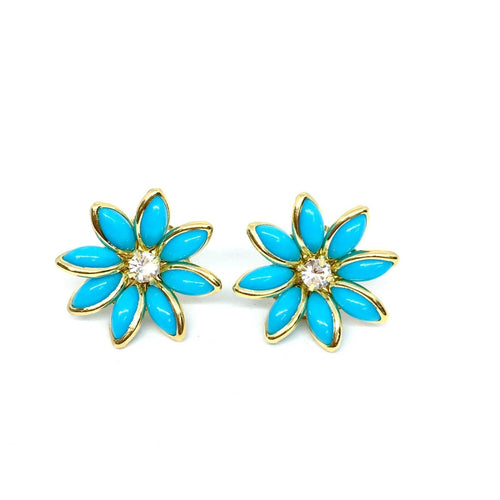 18k GL Turquoise Flower Earrings - Donna Italiana ®