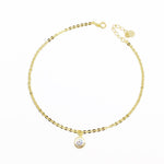 18k GL Wide link Anklet W/ clear Cz Charm - Donna Italiana ®