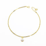 18k GL Wide link Anklet W/ clear Cz Charm - Donna Italiana ®