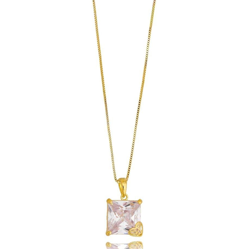 18K Gold Layer Oversized Princess Cut Cubic Zirconia Necklace - Donna Italiana ®