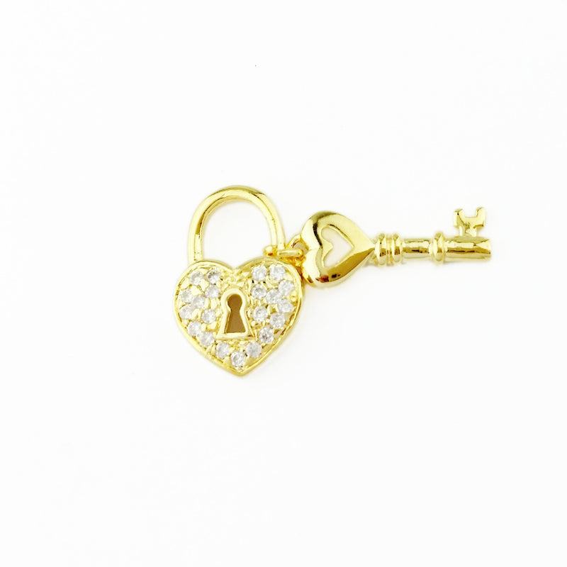 18KGL 21CZ 1.25MM Heart & Key Charm - Donna Italiana ®
