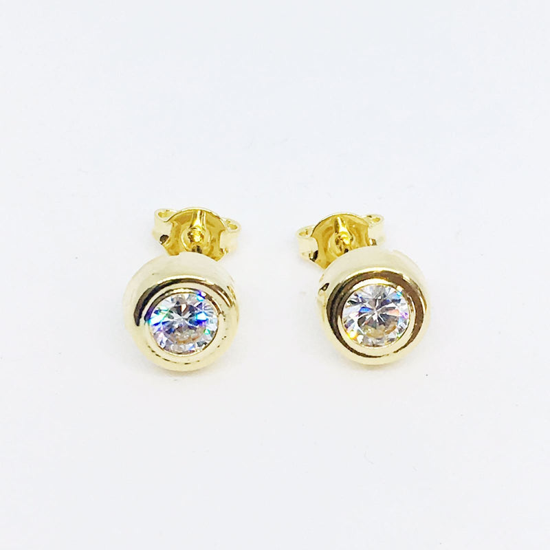 18KGL 7MM CZ Cabochon Earrings - Donna Italiana ®