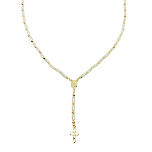 18KGL Baguette Pearl Rosary necklace - Donna Italiana ®