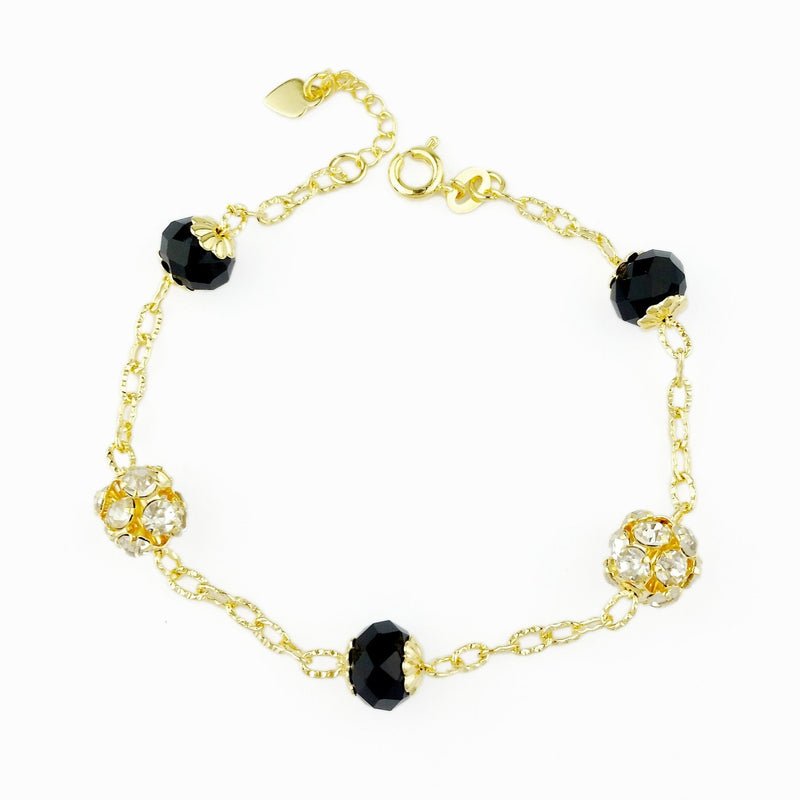 18KGL Rhinestone Ball and Beads Bracelet - Donna Italiana ®