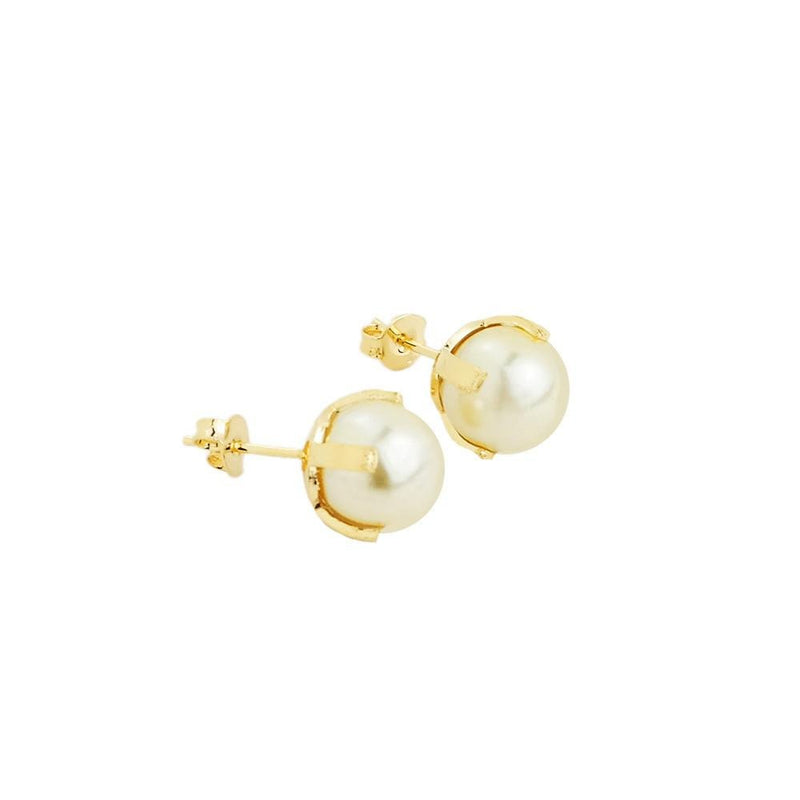 18kt GL Pearl Earrings 10mm 4 prongs - Donna Italiana ®