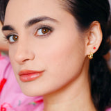 Radiant Red: 18k Gold Overlay Stud Earrings with Cubic Zircon Stone