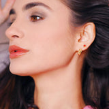 Radiant Red: 18k Gold Overlay Stud Earrings with Cubic Zircon Stone